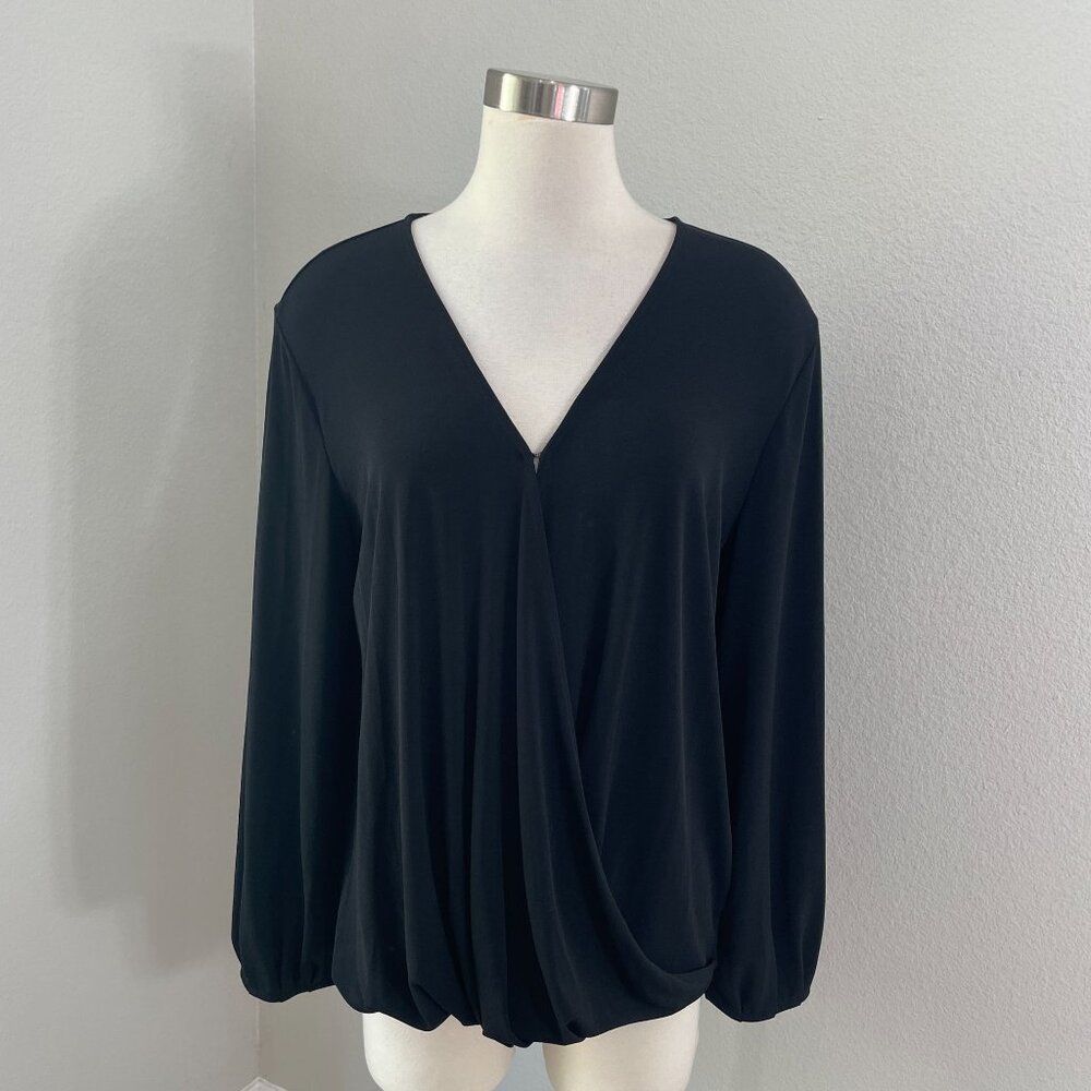 NEW Banana Republic Womens Large‎ Black Long Sleeve Draped Surplice Blouse Shirt